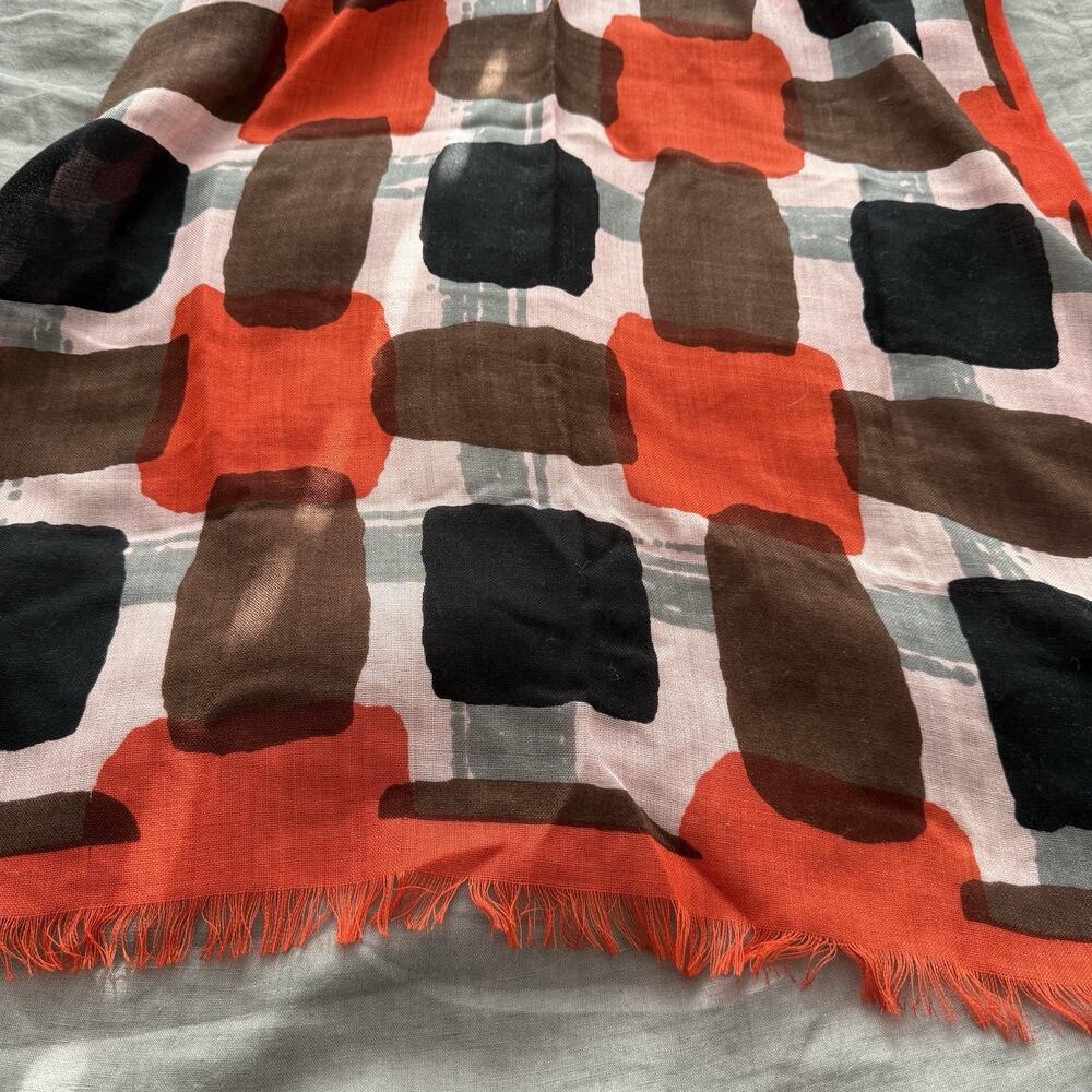 Kate Spade New York Wool Scarf Abstract Geometric Fringe Red‎ Multicolor